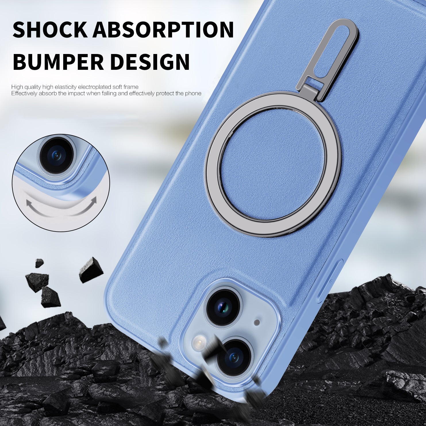 Uniqkart for iPhone 14 Kickstand Anti-Scratch Phone Case Cover PU Leather Coated PC+TPU Magnetic Cover - Baby Blue Uniqkart for iPhone 14 Kickstand Anti-Scratch Phone Case Cover PU Leather Coated PC+TPU Magnetic Cover - Baby Blue